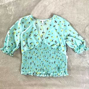 Leith Nordstrom baby blue print blouse size XS